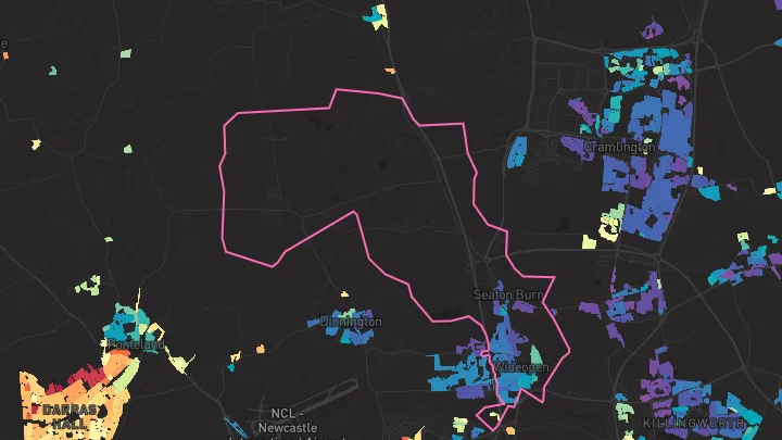 House price heatmap showing property values across Wideopen