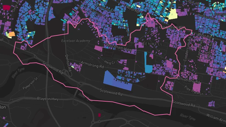 House price heatmap showing property values across Newcastle Upon Tyne