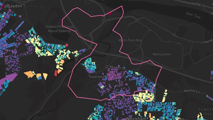 House price heatmap showing property values across Swalwell