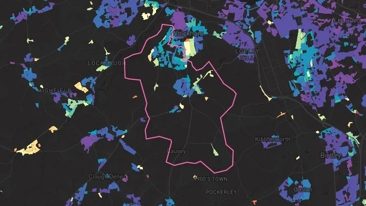 House price heatmap showing property values across Whickham