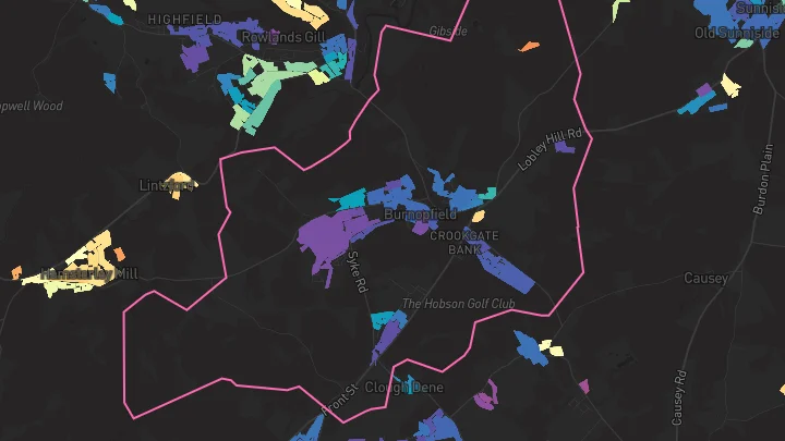 House price heatmap showing property values across Burnopfield