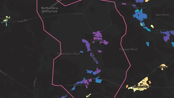 House price heatmap showing property values across Chopwell
