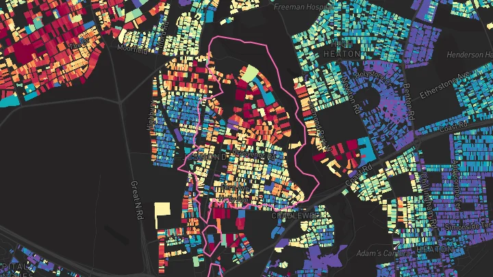 House price heatmap showing property values across Newcastle Upon Tyne