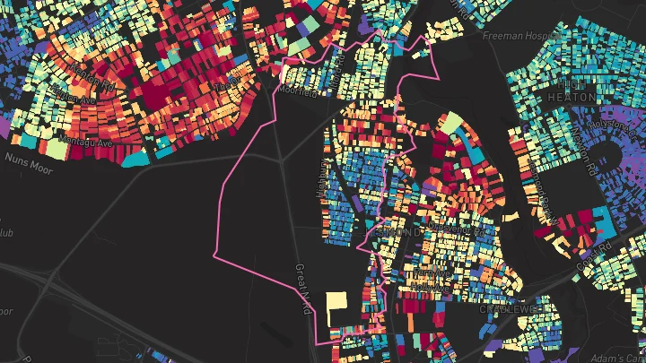 House price heatmap showing property values across Newcastle Upon Tyne