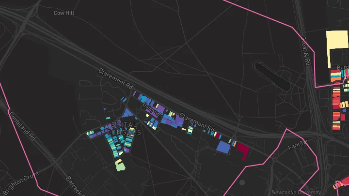 House price heatmap showing property values across Newcastle Upon Tyne