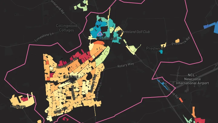 House price heatmap showing property values across Ponteland
