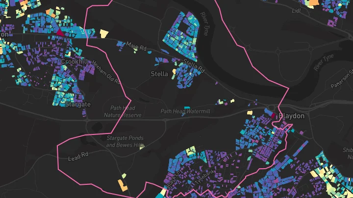 House price heatmap showing property values across Blaydon-On-Tyne