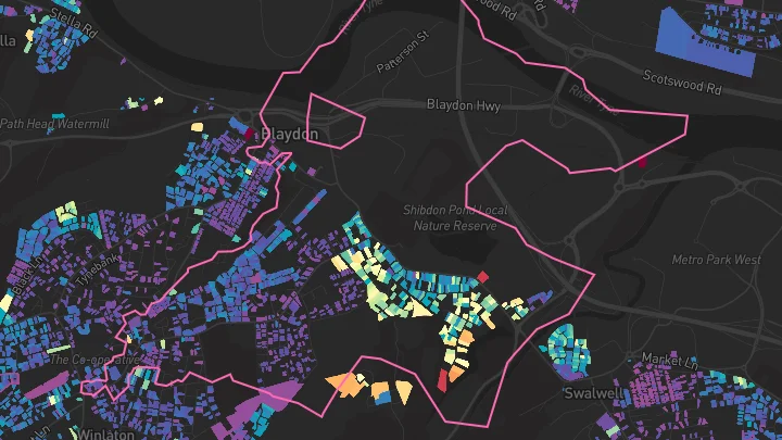 House price heatmap showing property values across Blaydon-On-Tyne