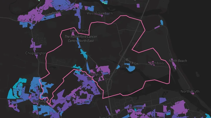 House price heatmap showing property values across Bedlington