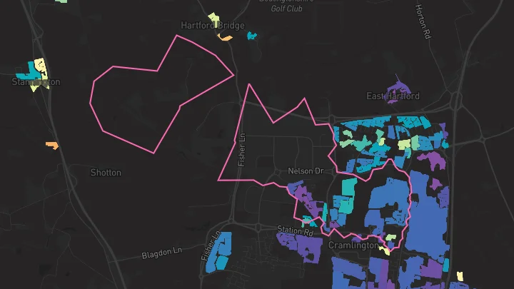 House price heatmap showing property values across Cramlington