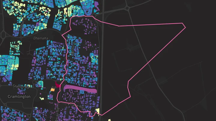House price heatmap showing property values across Cramlington