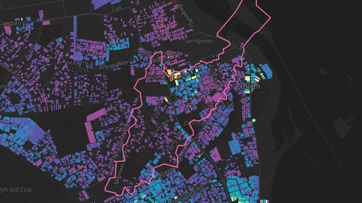 House price heatmap showing property values across Blyth