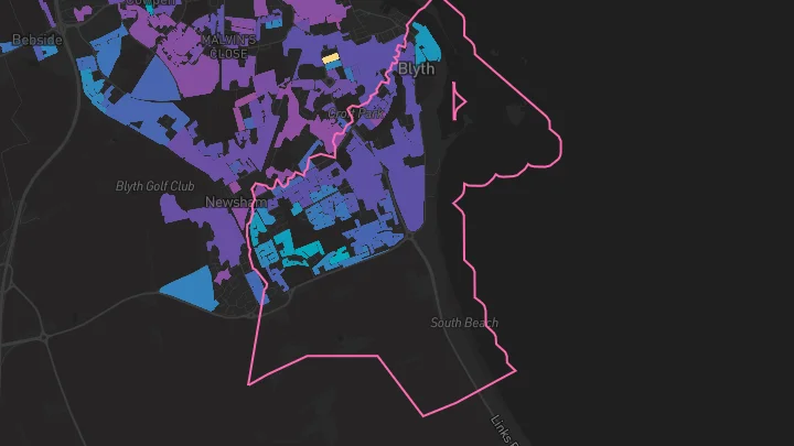 House price heatmap showing property values across Blyth