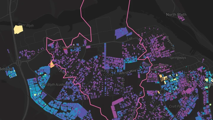 House price heatmap showing property values across Blyth