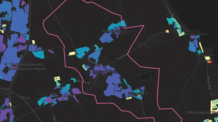 House price heatmap showing property values across Seaton Delaval