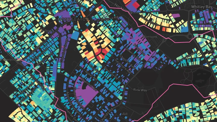 House price heatmap showing property values across Whitley Bay