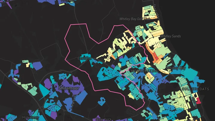 House price heatmap showing property values across Whitley Bay