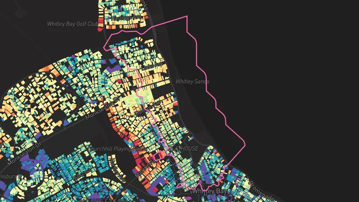 House price heatmap showing property values across Whitley Bay