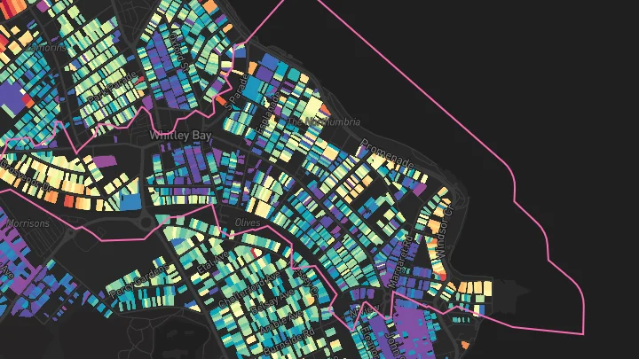 House price heatmap showing property values across Whitley Bay