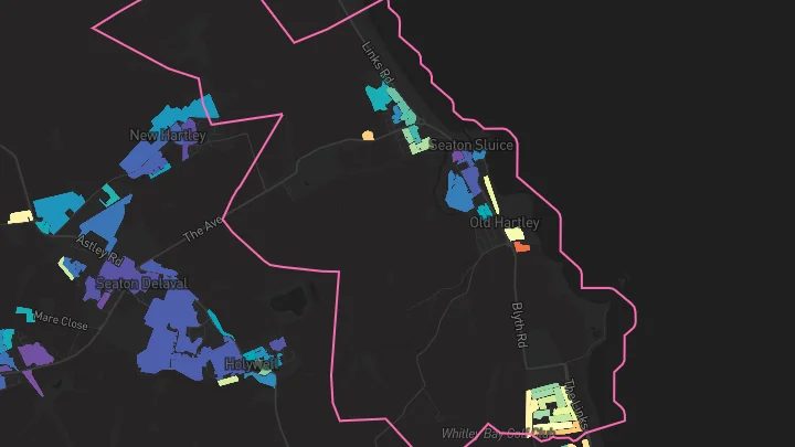 House price heatmap showing property values across Seaton Sluice