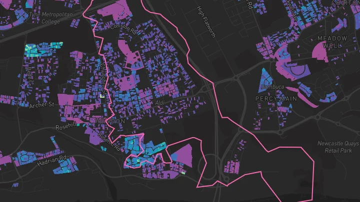 House price heatmap showing property values across Wallsend