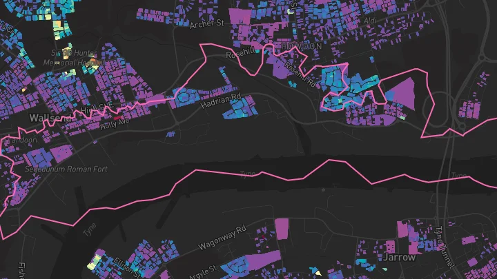 House price heatmap showing property values across Wallsend
