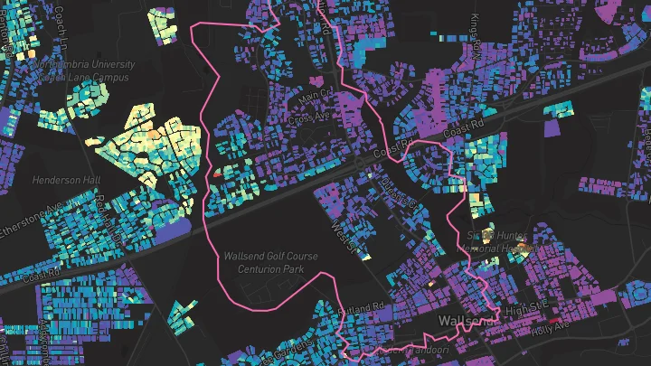 House price heatmap showing property values across Wallsend
