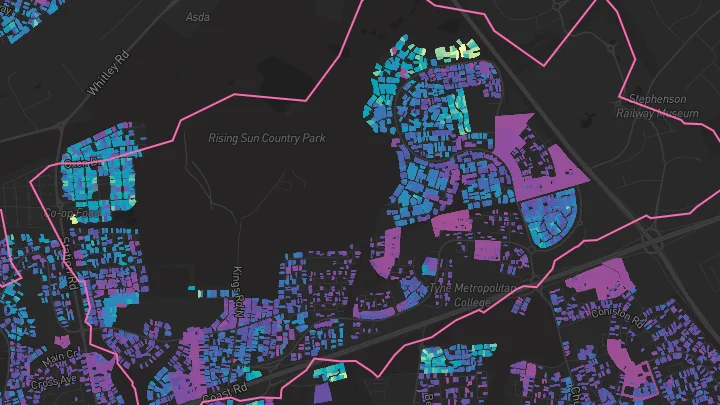 House price heatmap showing property values across Wallsend