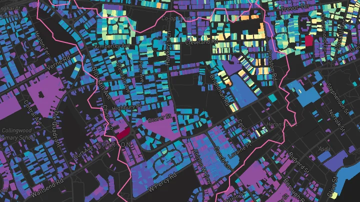 House price heatmap showing property values across North Shields