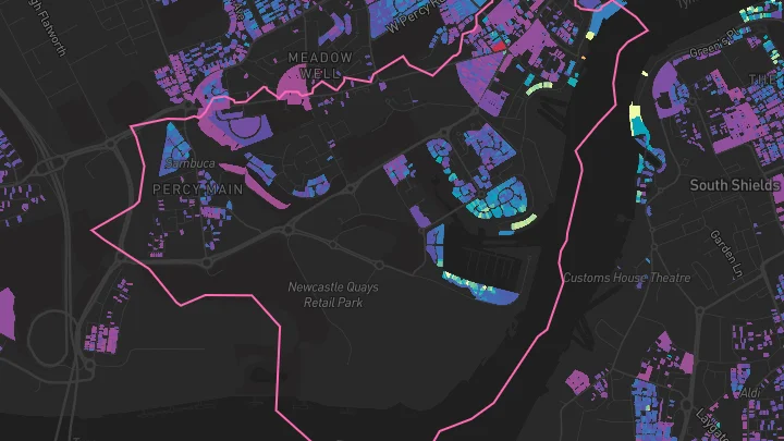 House price heatmap showing property values across North Shields