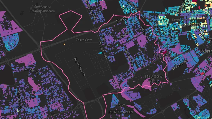 House price heatmap showing property values across North Shields