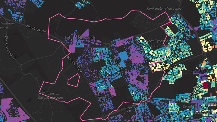 House price heatmap showing property values across North Shields