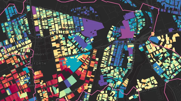 House price heatmap showing property values across Gosforth