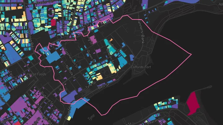 House price heatmap showing property values across North Shields