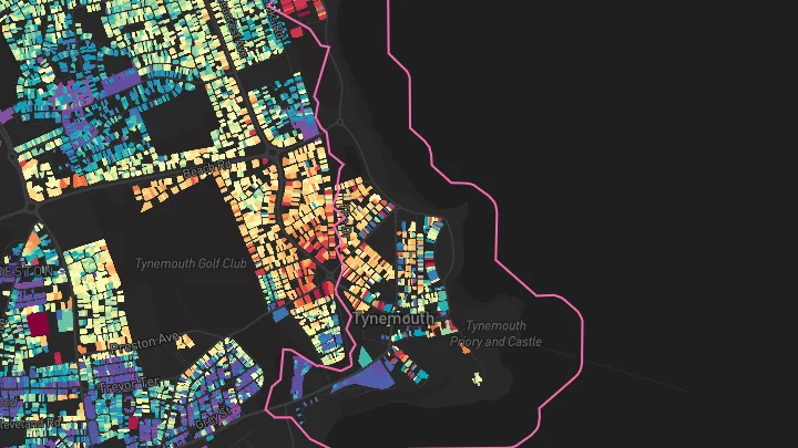 House price heatmap showing property values across North Shields