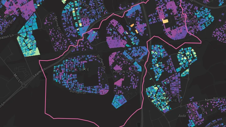 House price heatmap showing property values across Jarrow