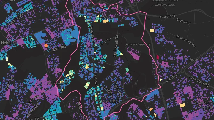 House price heatmap showing property values across Jarrow
