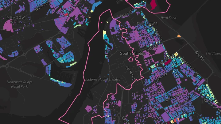 House price heatmap showing property values across South Shields