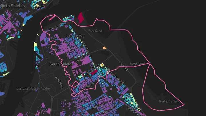 House price heatmap showing property values across South Shields