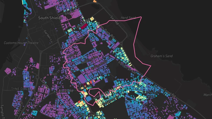 House price heatmap showing property values across South Shields