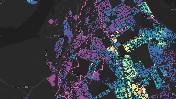 House price heatmap showing property values across South Shields
