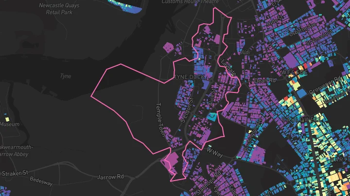 House price heatmap showing property values across South Shields