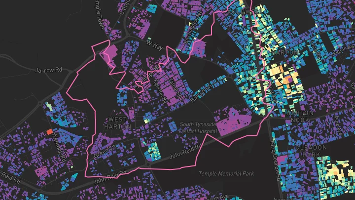 House price heatmap showing property values across South Shields