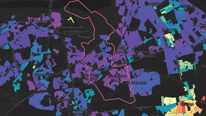 House price heatmap showing property values across South Shields