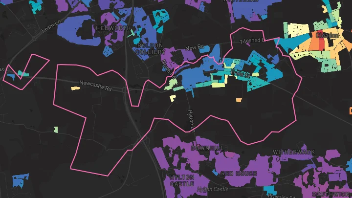 House price heatmap showing property values across East Boldon