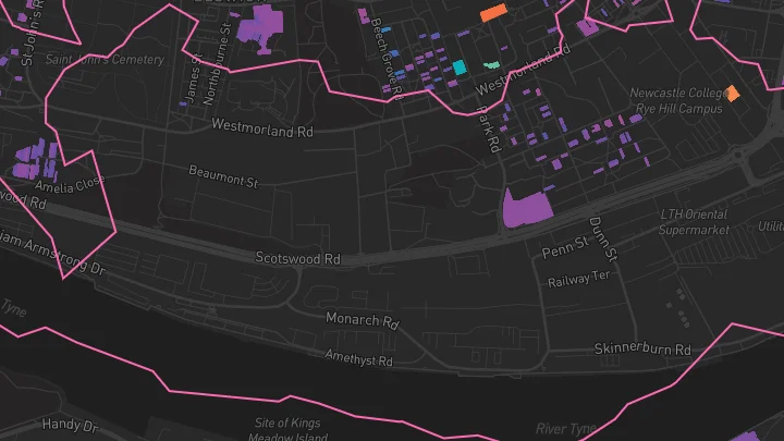 House price heatmap showing property values across Newcastle Upon Tyne