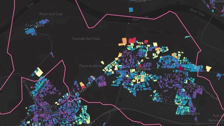 House price heatmap showing property values across Ryton
