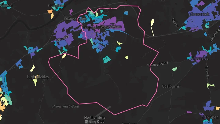 House price heatmap showing property values across Prudhoe