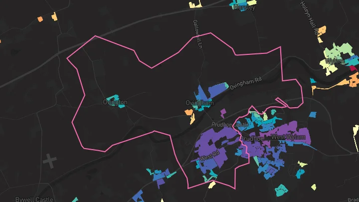 House price heatmap showing property values across Prudhoe