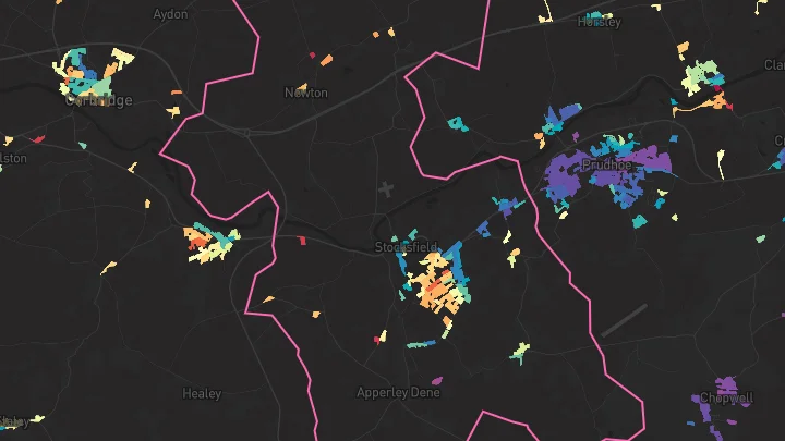 House price heatmap showing property values across Stocksfield